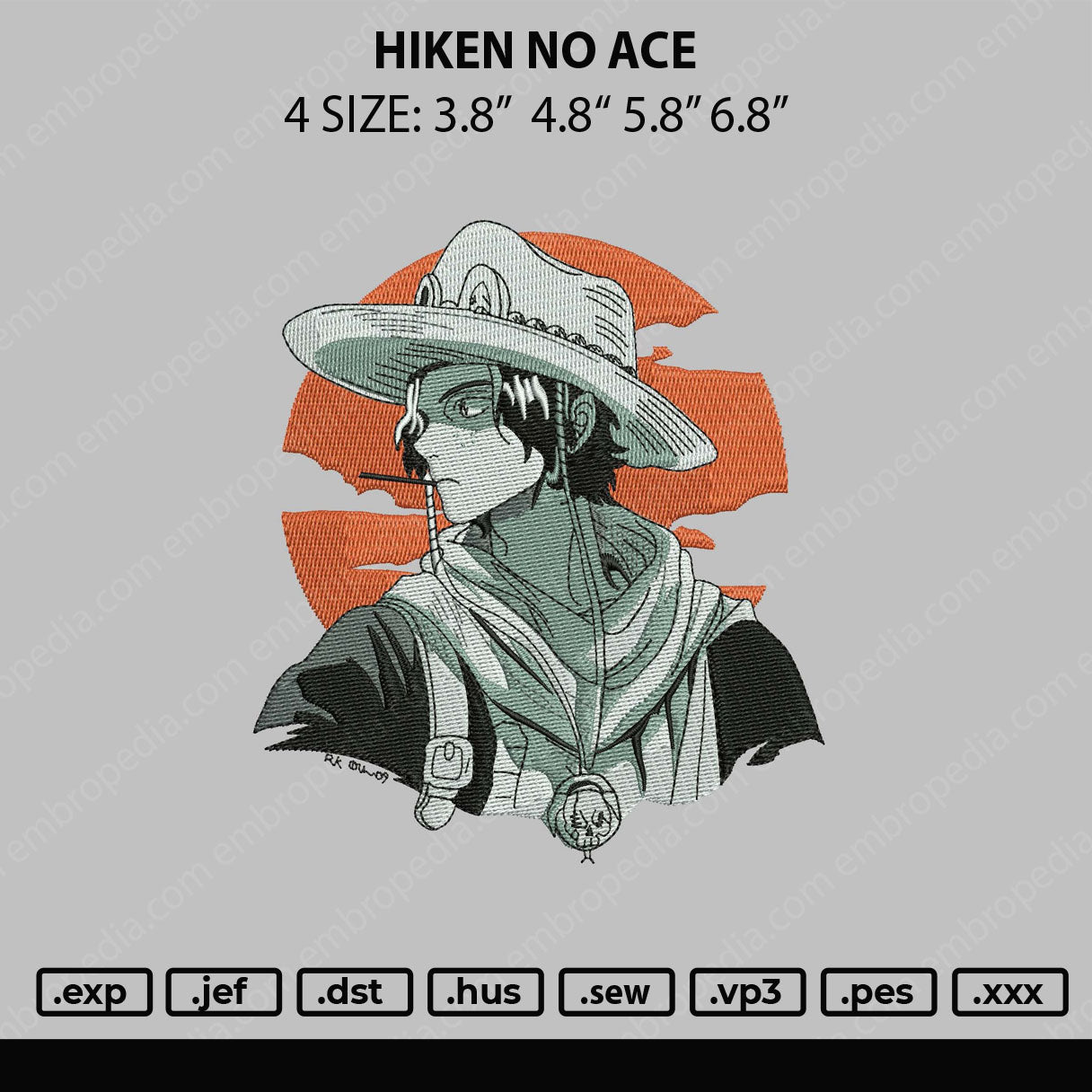 Hiken No Ace Embroidery File 4 sizes