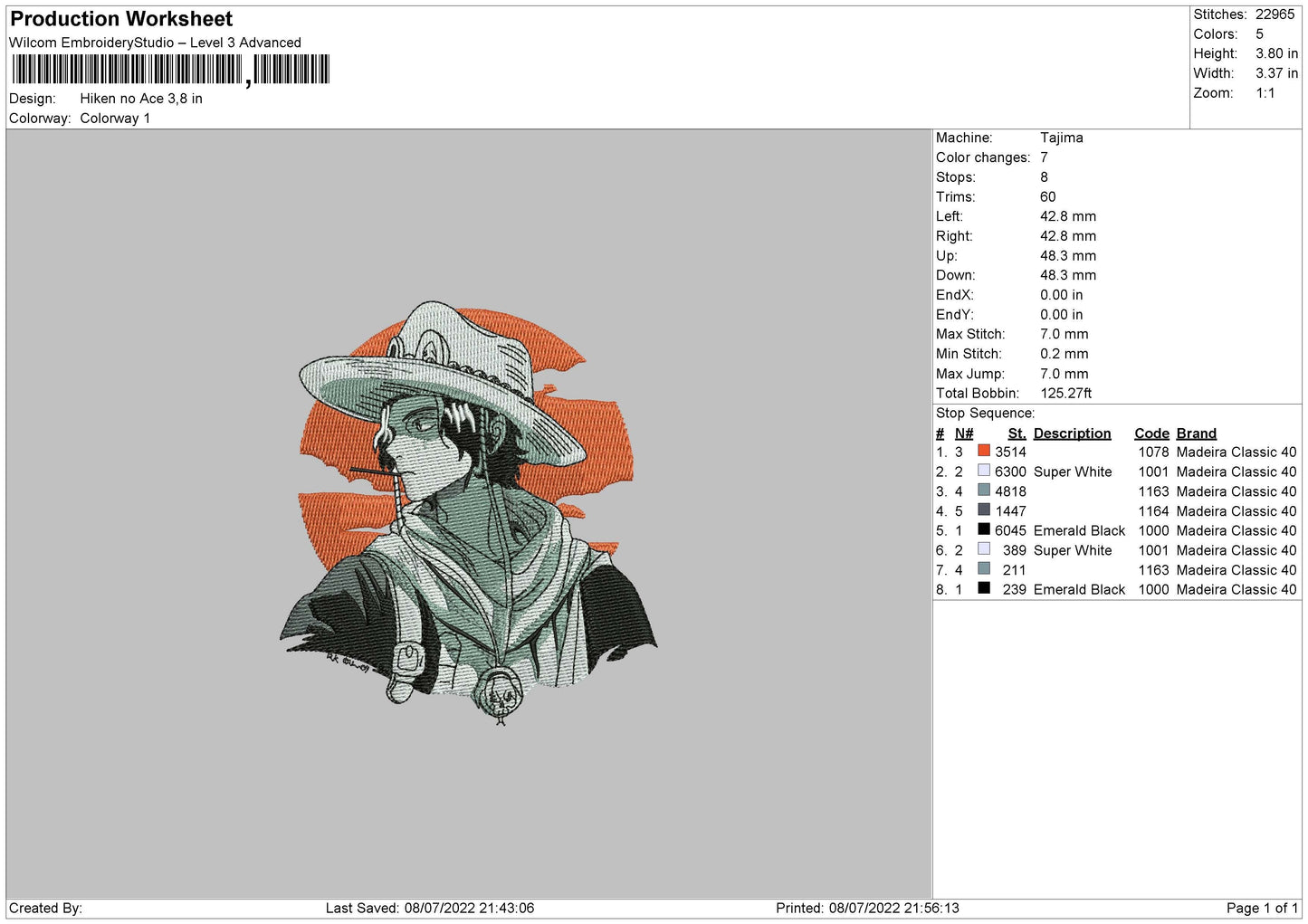 Hiken No Ace Embroidery File 4 sizes