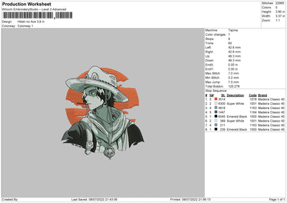Hiken No Ace Embroidery File 4 sizes