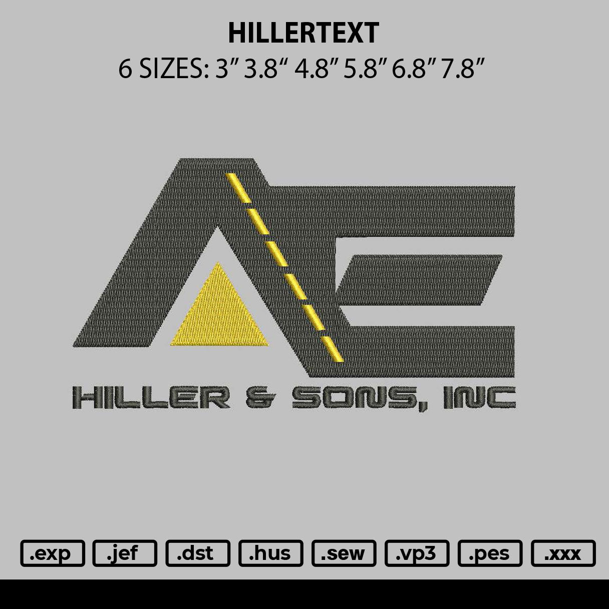 Hillertext Embroidery File 6 sizes