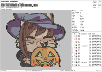 Himiko Halloween Embroidery File 5 sizes