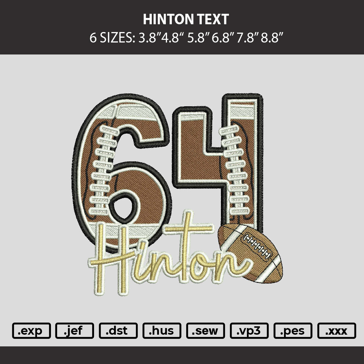 Hinton Text Embroidery Machine Design File 6 sizes