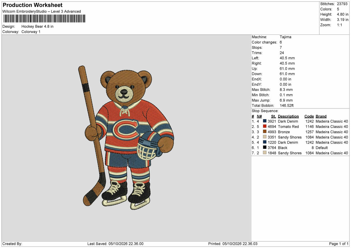 Bear0510 Embroidery Machine Design File 6 sizes