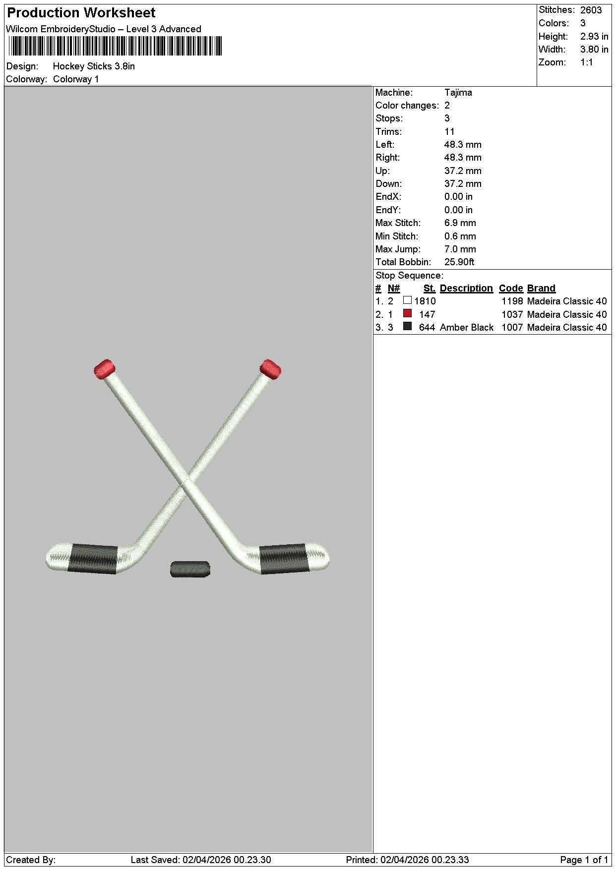 Hockey Sticks Embroidery File 6 sizes
