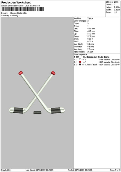 Hockey Sticks Embroidery File 6 sizes
