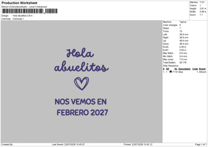 Hola abuelitos Embroidery Machine Design File