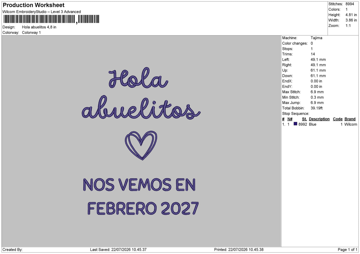 Hola abuelitos Embroidery Machine Design File