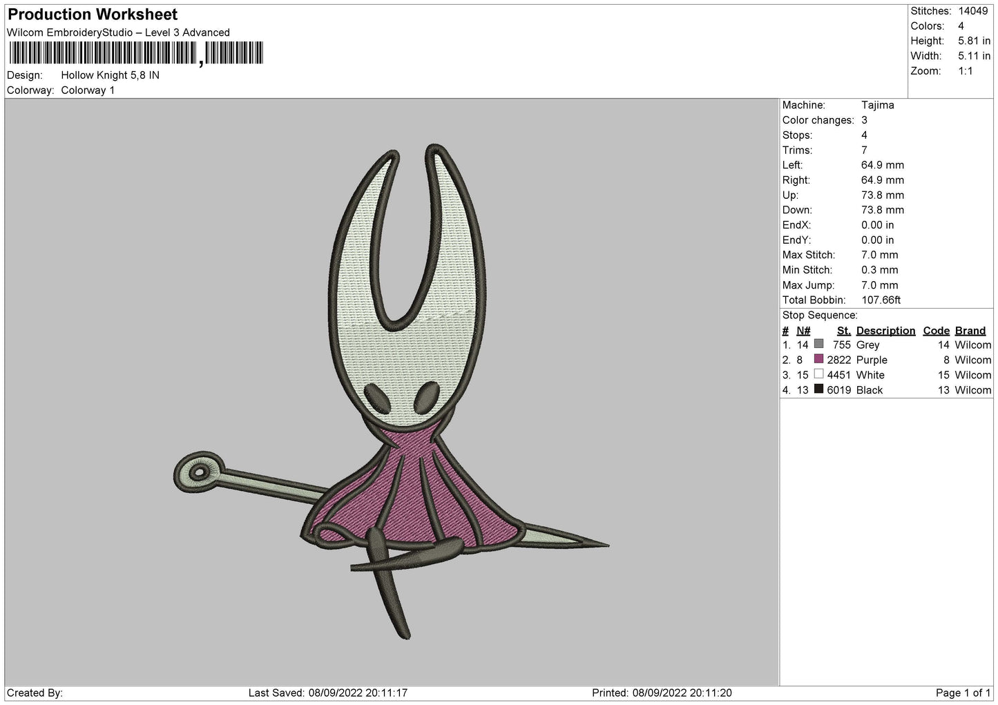 Hello Knight Embroidery File 5 sizes