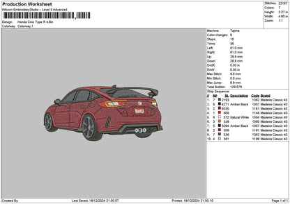 Red Car 1812 Embroidery File 6 sizes