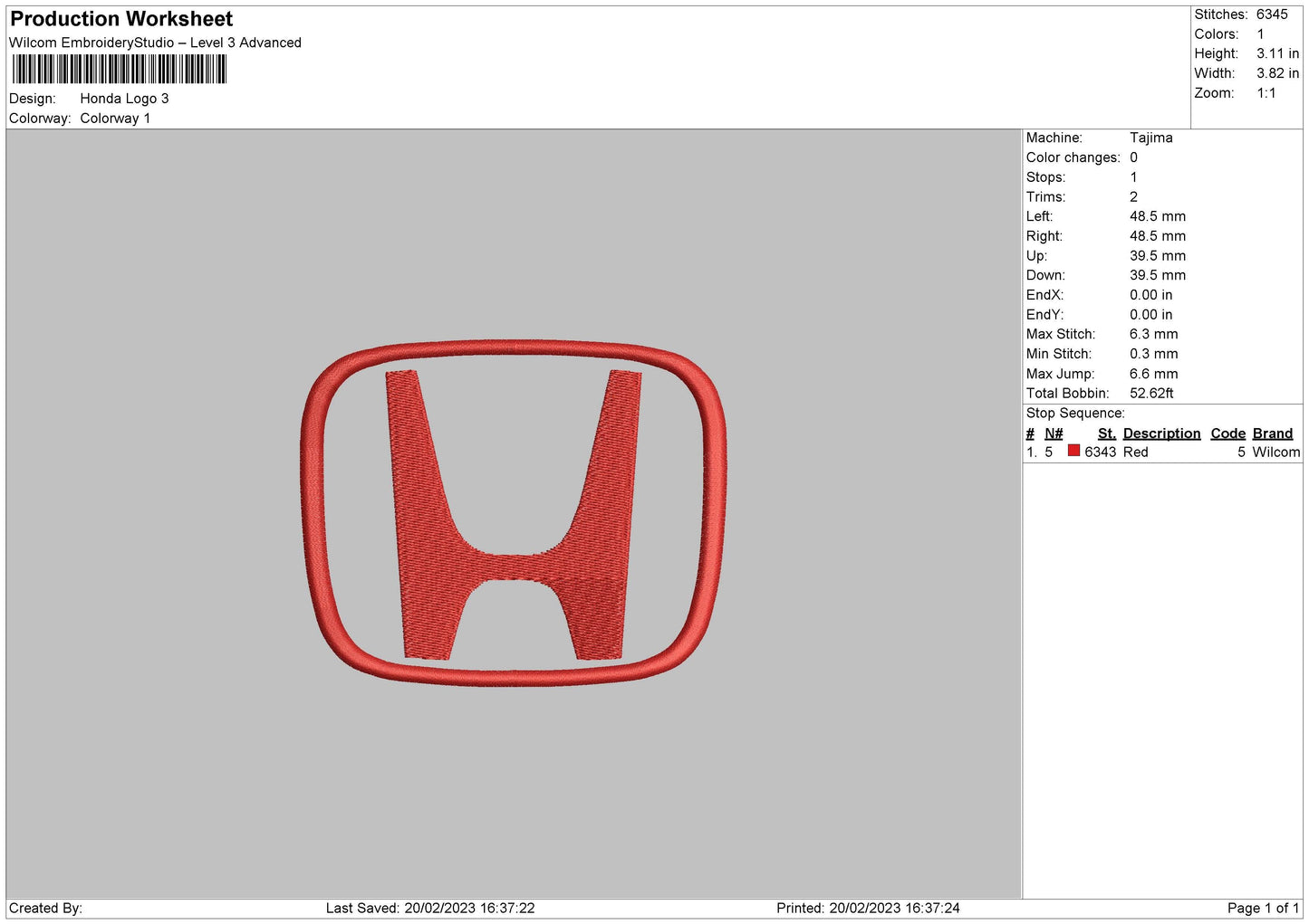 H Logo Embroidery File 6 sizes
