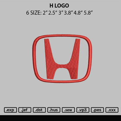 H Logo Embroidery File 6 sizes
