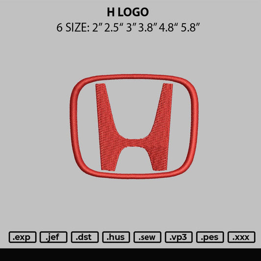 H Logo Embroidery File 6 sizes
