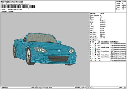 Blue Car 2201 Embroidery File 6 sizes