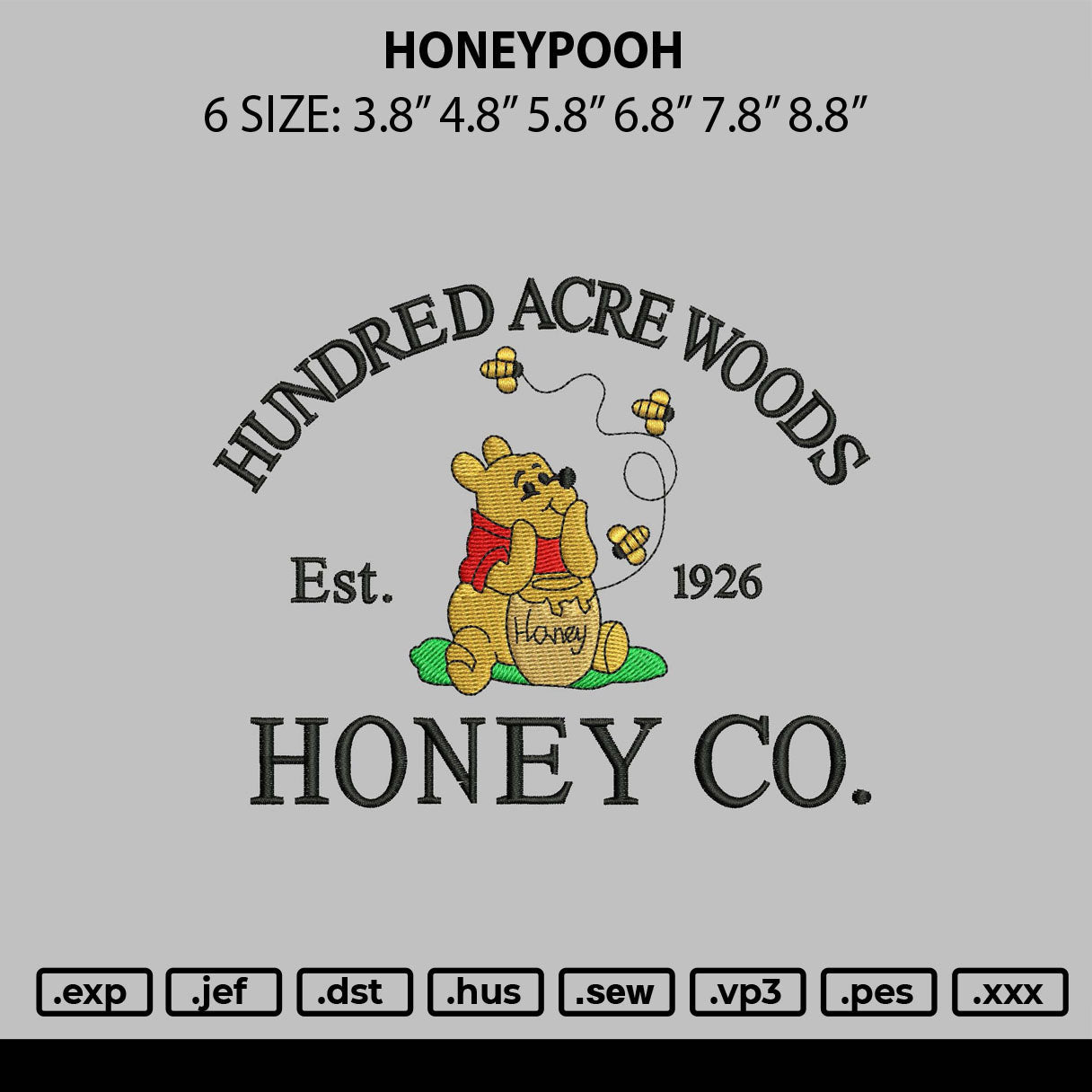 Honeypooh Embroidery File 6 sizes