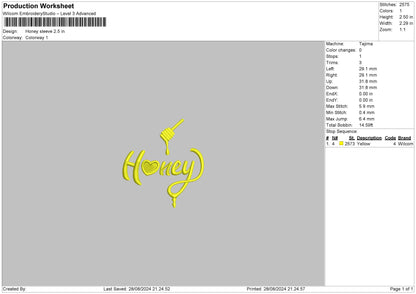 Honey Sleeve Embroidery File 6 sizes