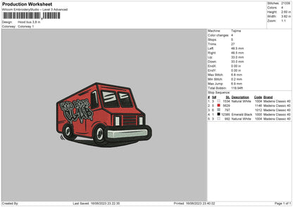 Hood Bus Embroidery File 6 sizes