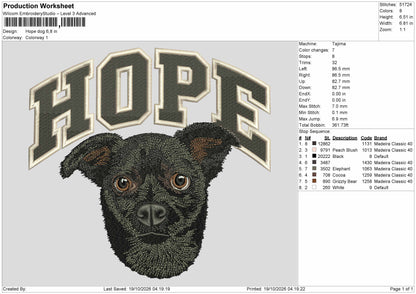 Hope Dog Embroidery Machine Design File 6 sizes