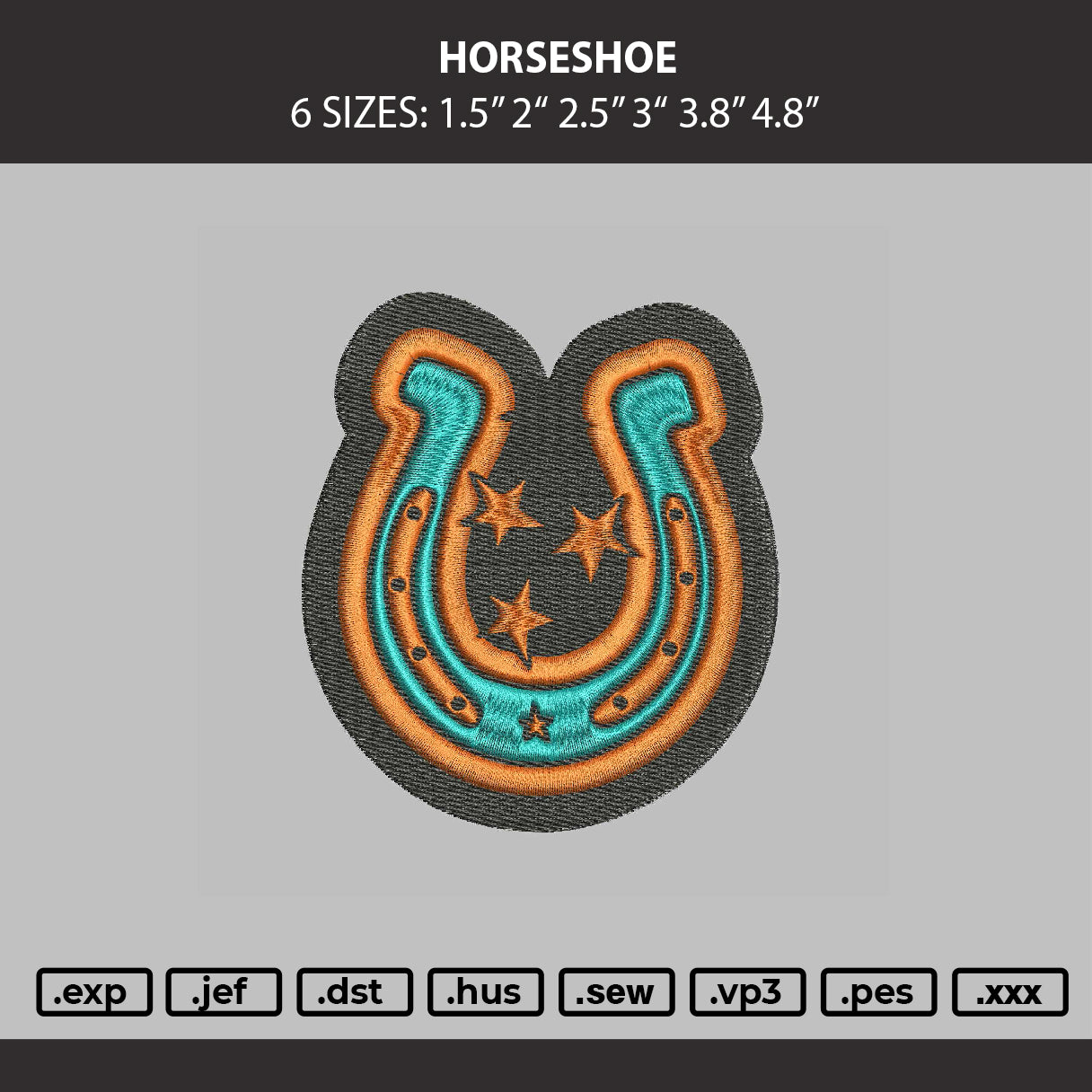 Horseshoe Embroidery Machine Design File 6 sizes