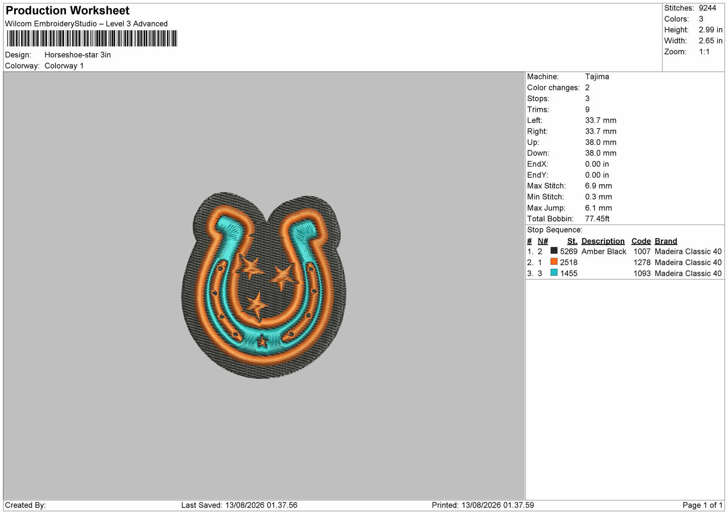 Horseshoe Embroidery Machine Design File 6 sizes