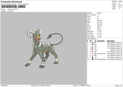 Houndoom Embroidery File 6 sizes