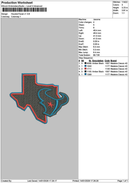 Houston1401a Embroidery File 6 sizes