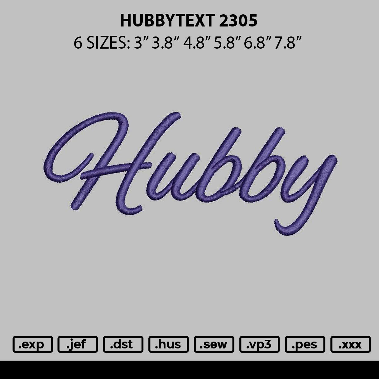 Hubbytext 2305 Embroidery File 6 sizes