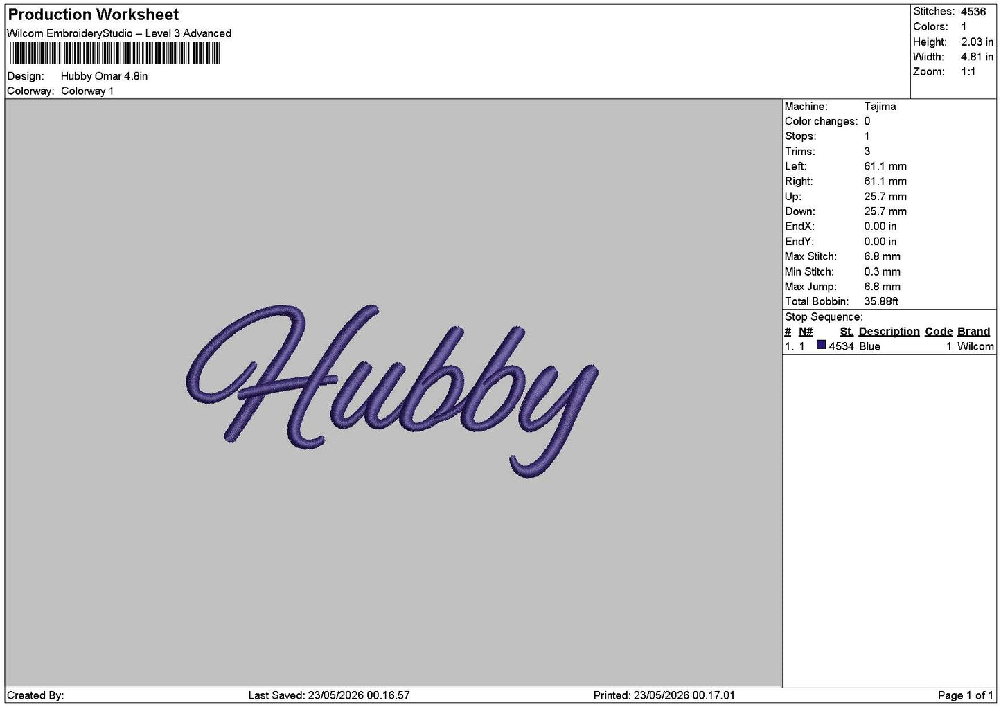 Hubbytext 2305 Embroidery File 6 sizes