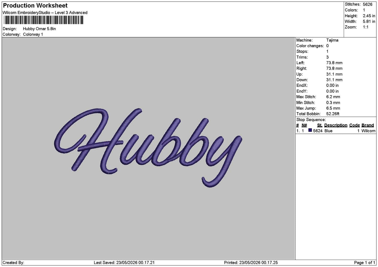 Hubbytext 2305 Embroidery File 6 sizes