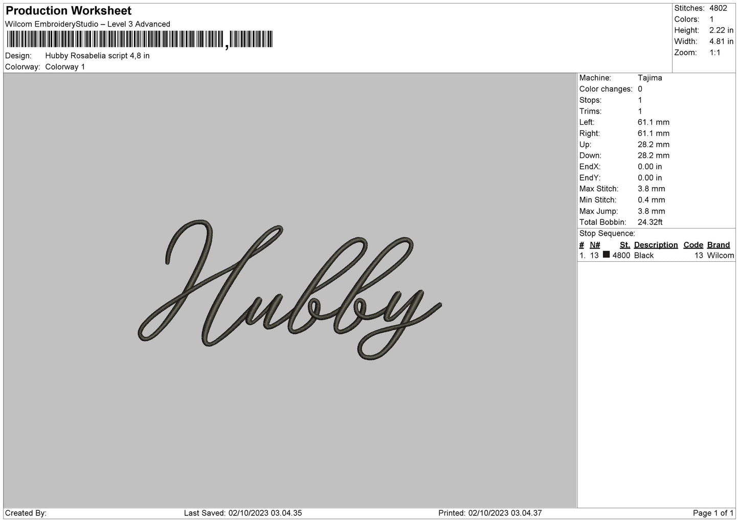 Hubby Embroidery File 6 sizes