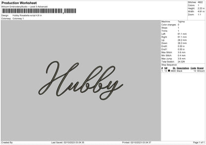 Hubby Embroidery File 6 sizes