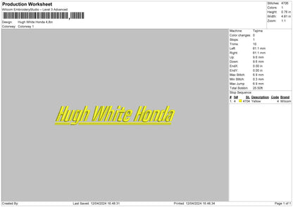 Hugh Text Embroidery File 6 sizes