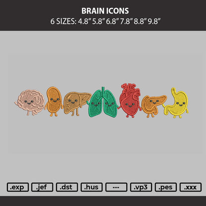 Brain Icon Embroidery Machine Design File 6 sizes