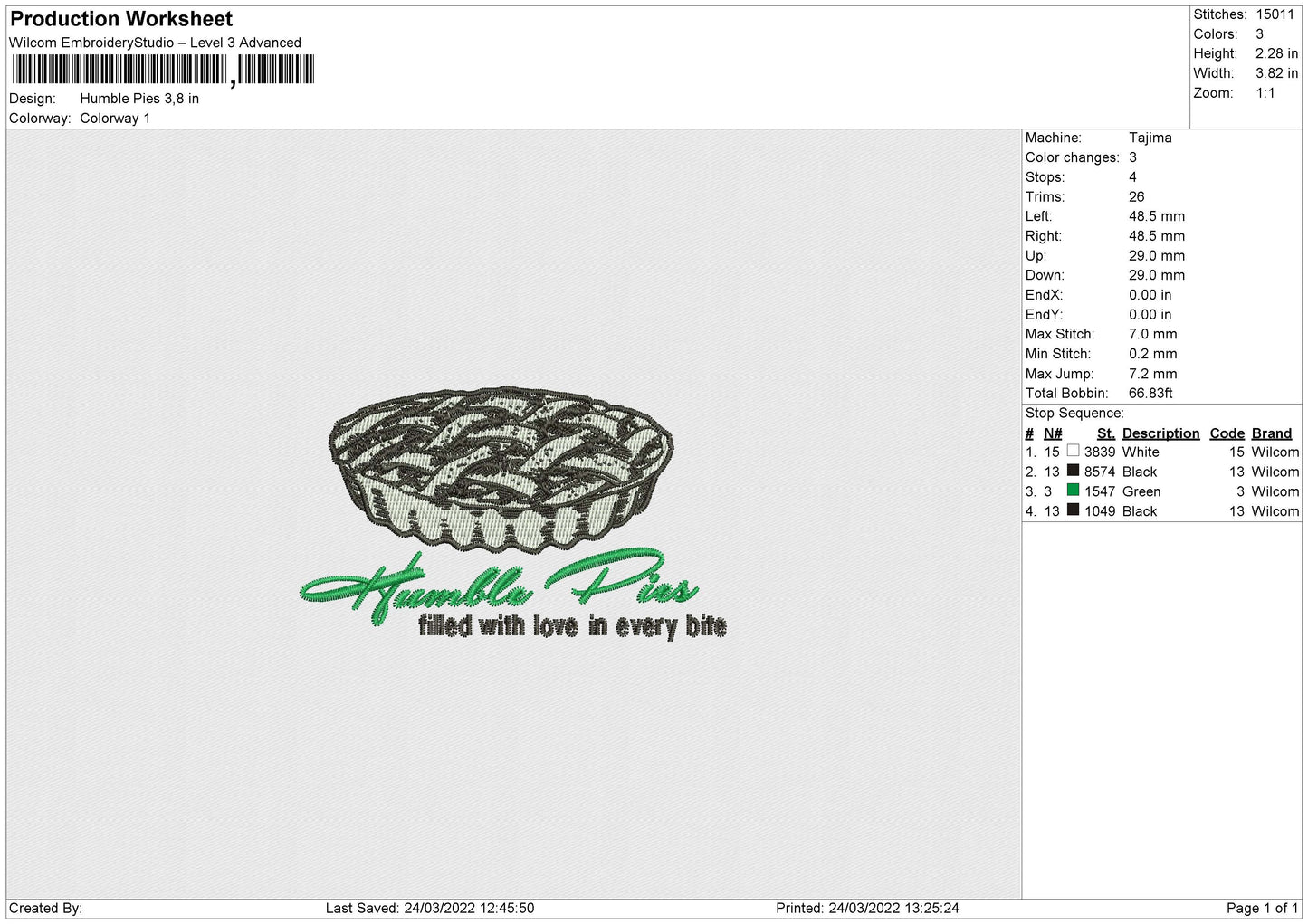 Humble Pie Embroidery File 4 size