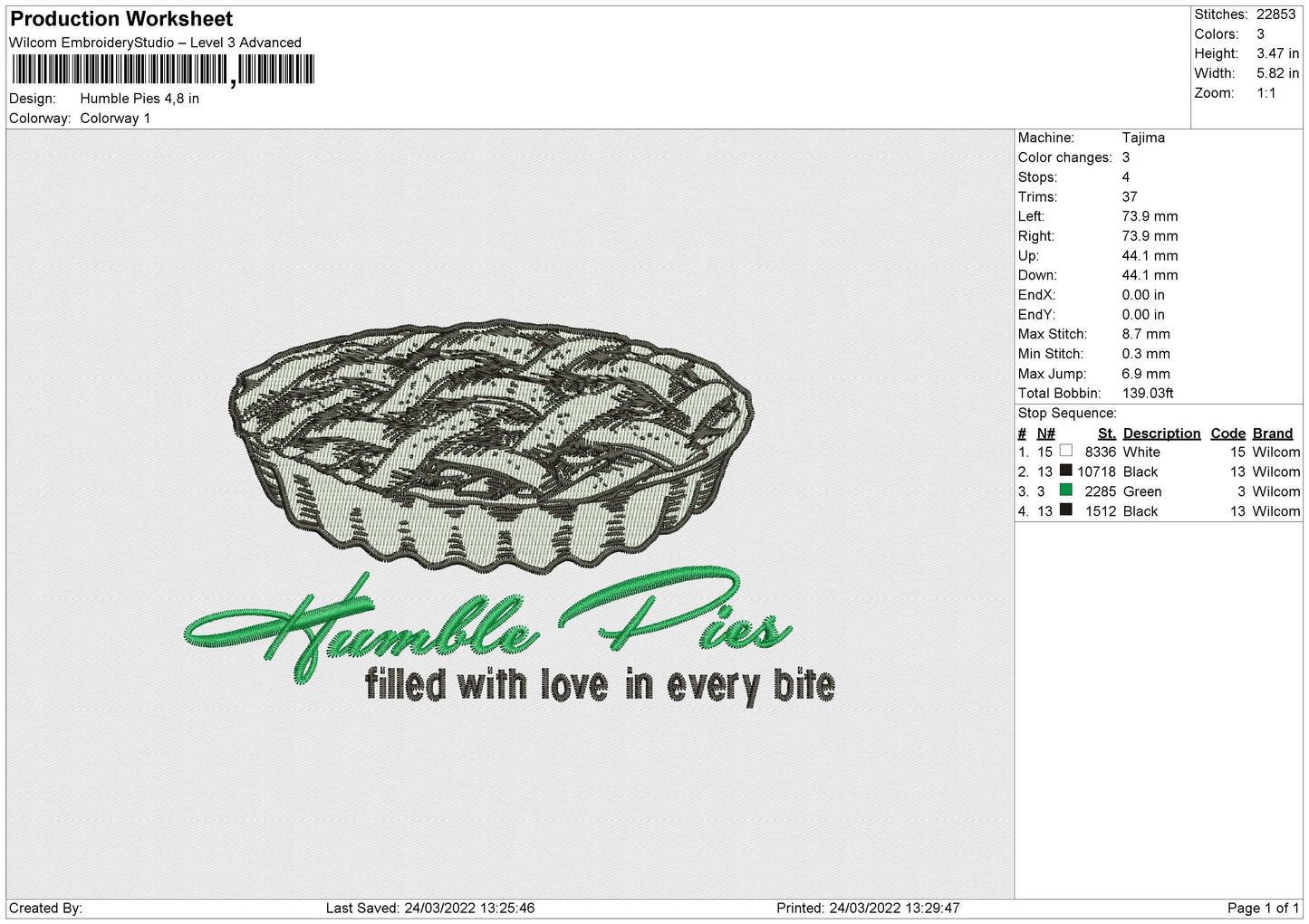 Humble Pie Embroidery File 4 size