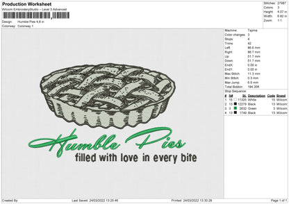 Humble Pie Embroidery File 4 size