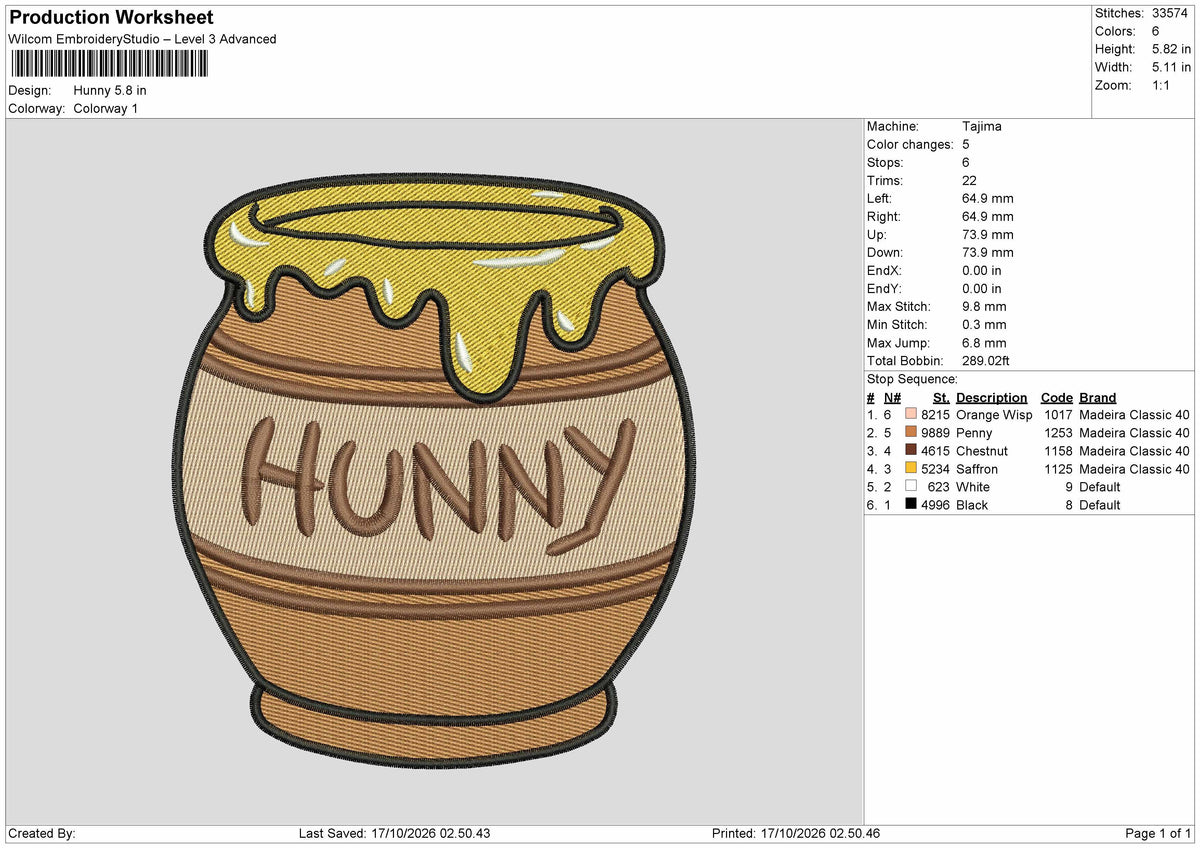 Hunnytext Jar Embroidery Machine Design File 6 sizes