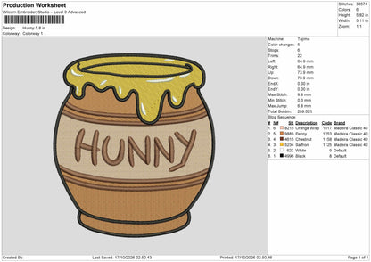 Hunnytext Jar Embroidery Machine Design File 6 sizes