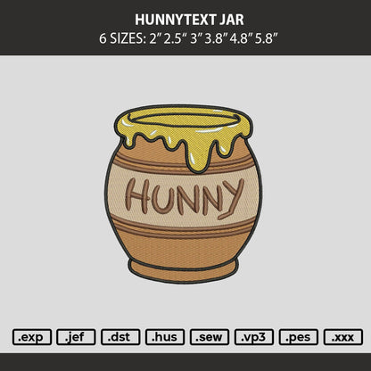 Hunnytext Jar Embroidery Machine Design File 6 sizes