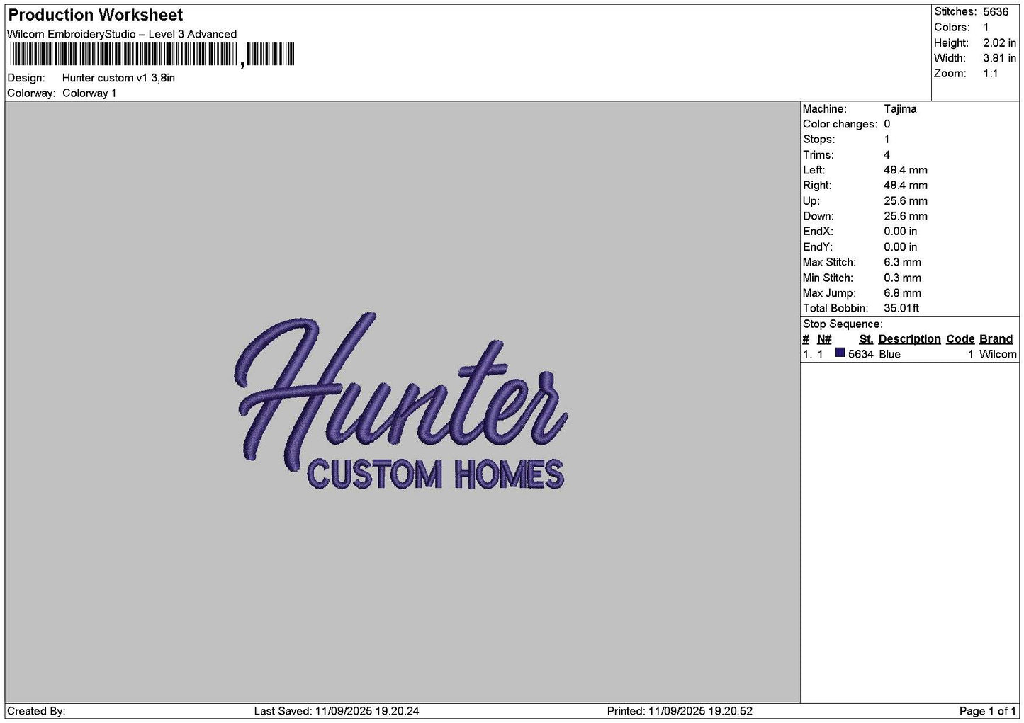Huntertext Embroidery File 6 sizes