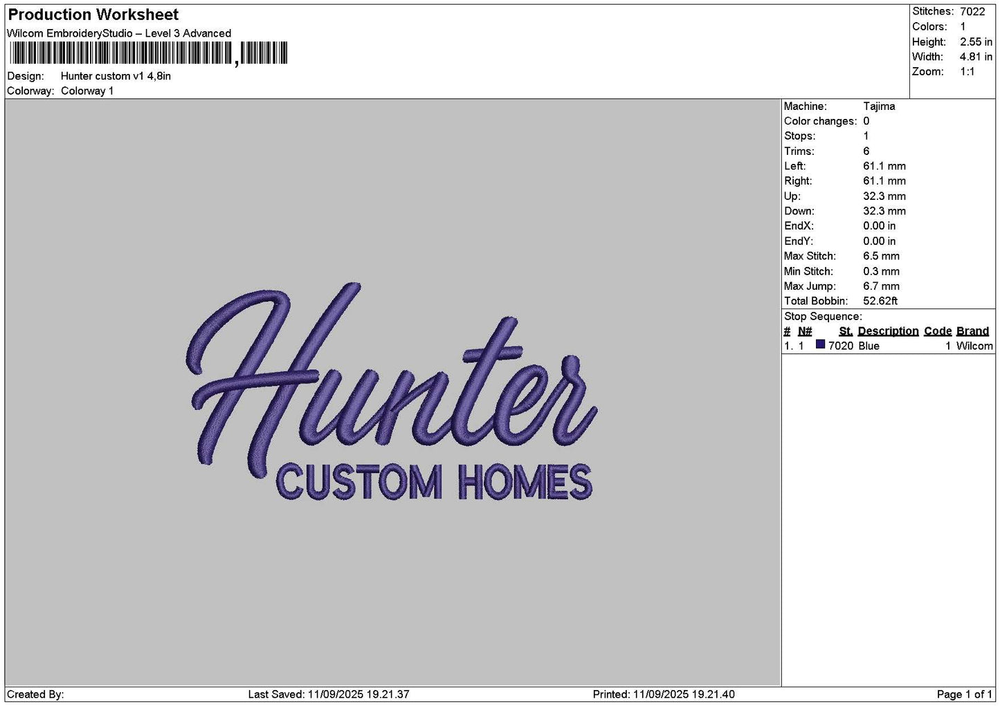 Huntertext Embroidery File 6 sizes