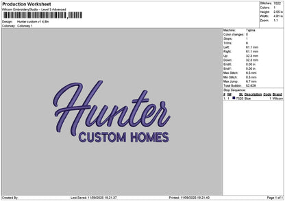 Huntertext Embroidery File 6 sizes