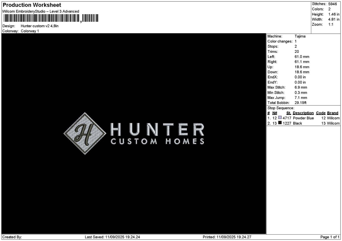 Huntertext V2 Embroidery File 6 sizes