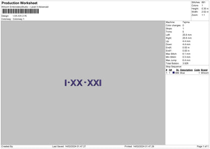 Roman Numerals 1402 Embroidery File 6 sizes