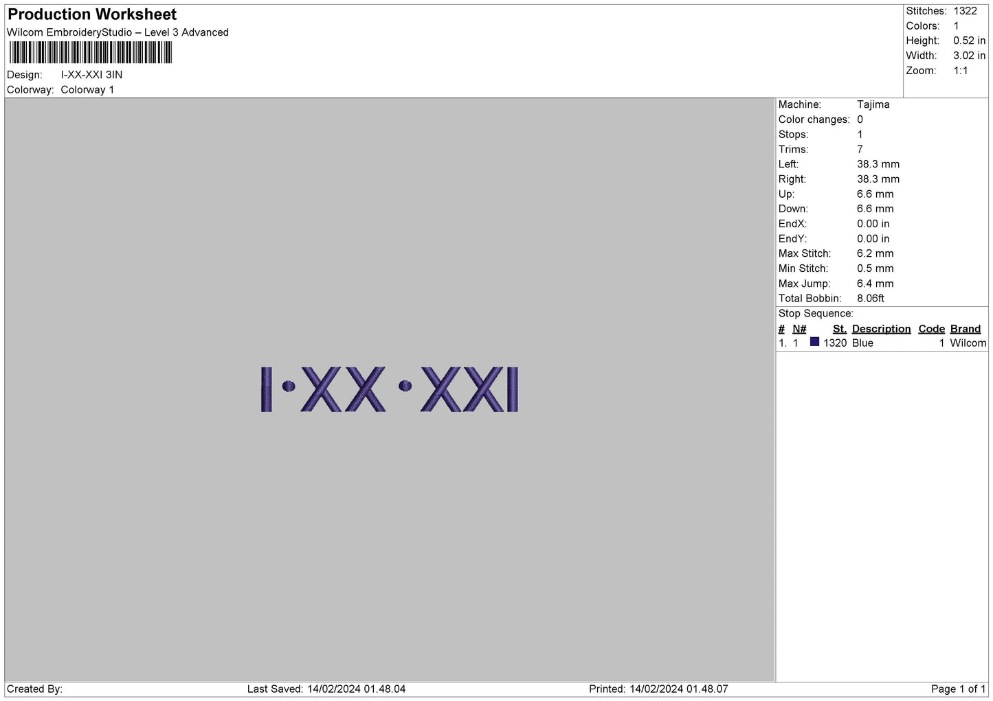 Roman Numerals 1402 Embroidery File 6 sizes