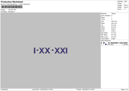 Roman Numerals 1402 Embroidery File 6 sizes