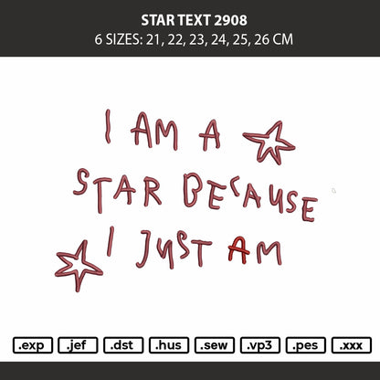 Star Text 2908 Embroidery Machine Design File 6 sizes