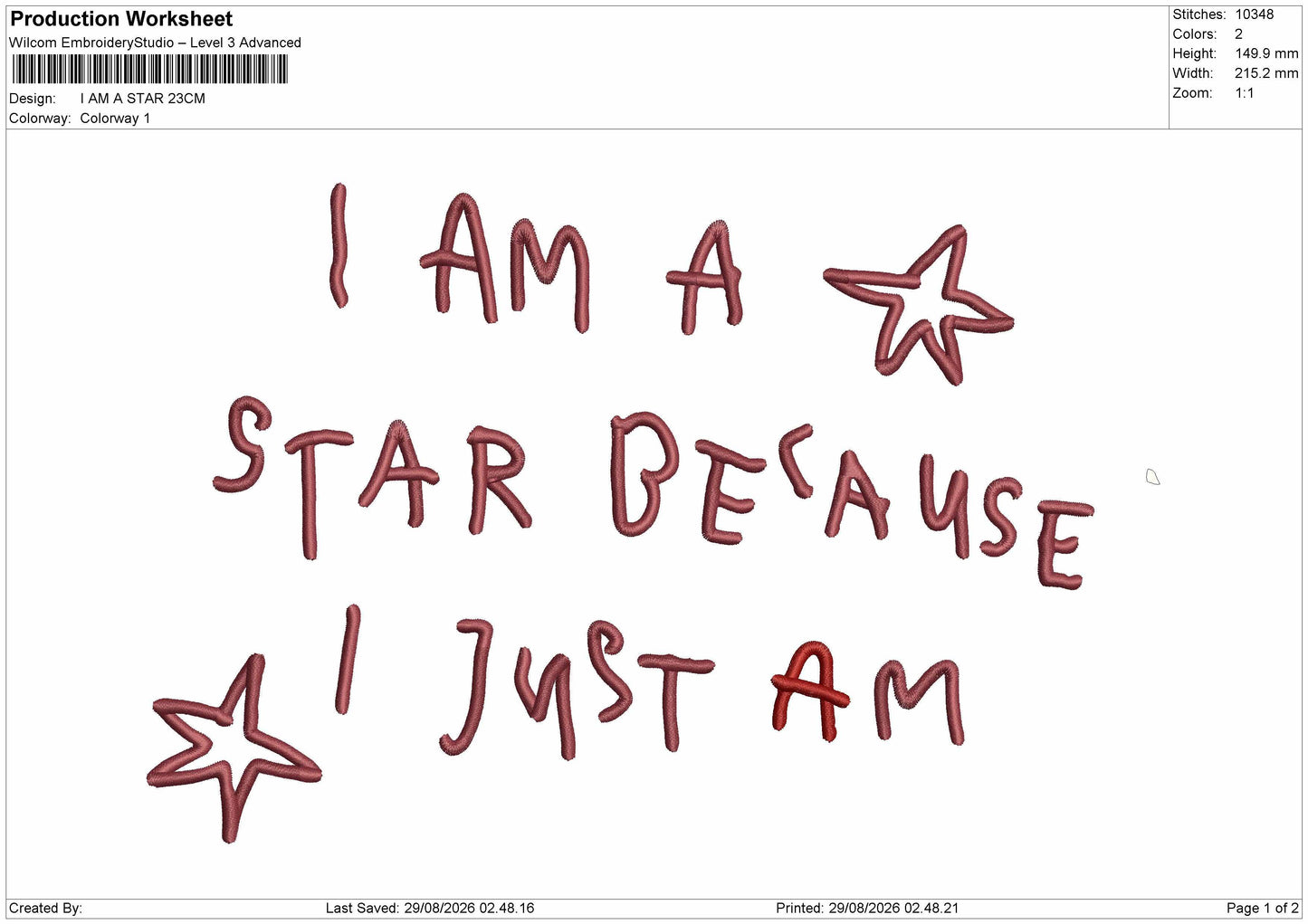 Star Text 2908 Embroidery Machine Design File 6 sizes