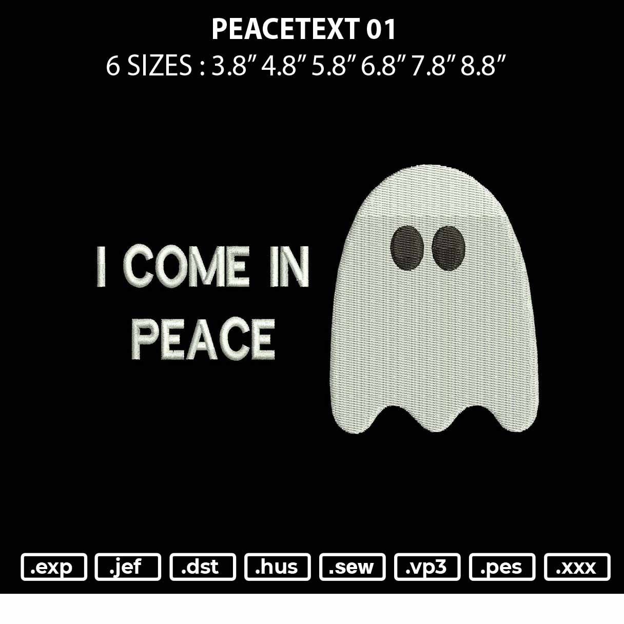 Peacetext 01 Embroidery File 6 sizes