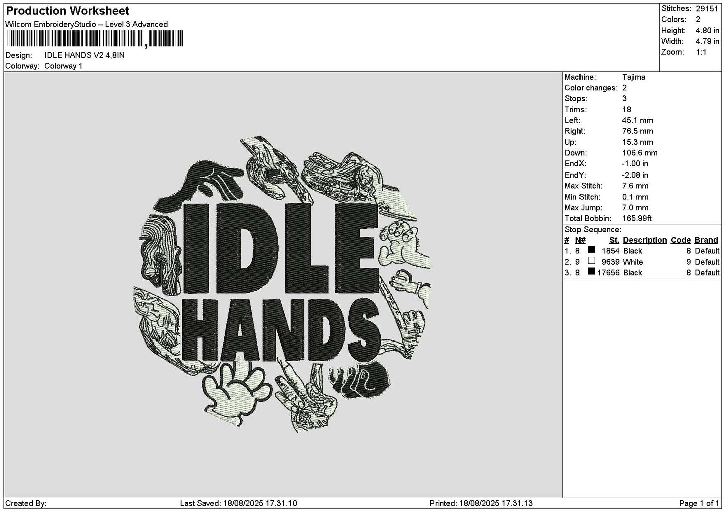 Idletext v2 Embroidery File 6 sizes