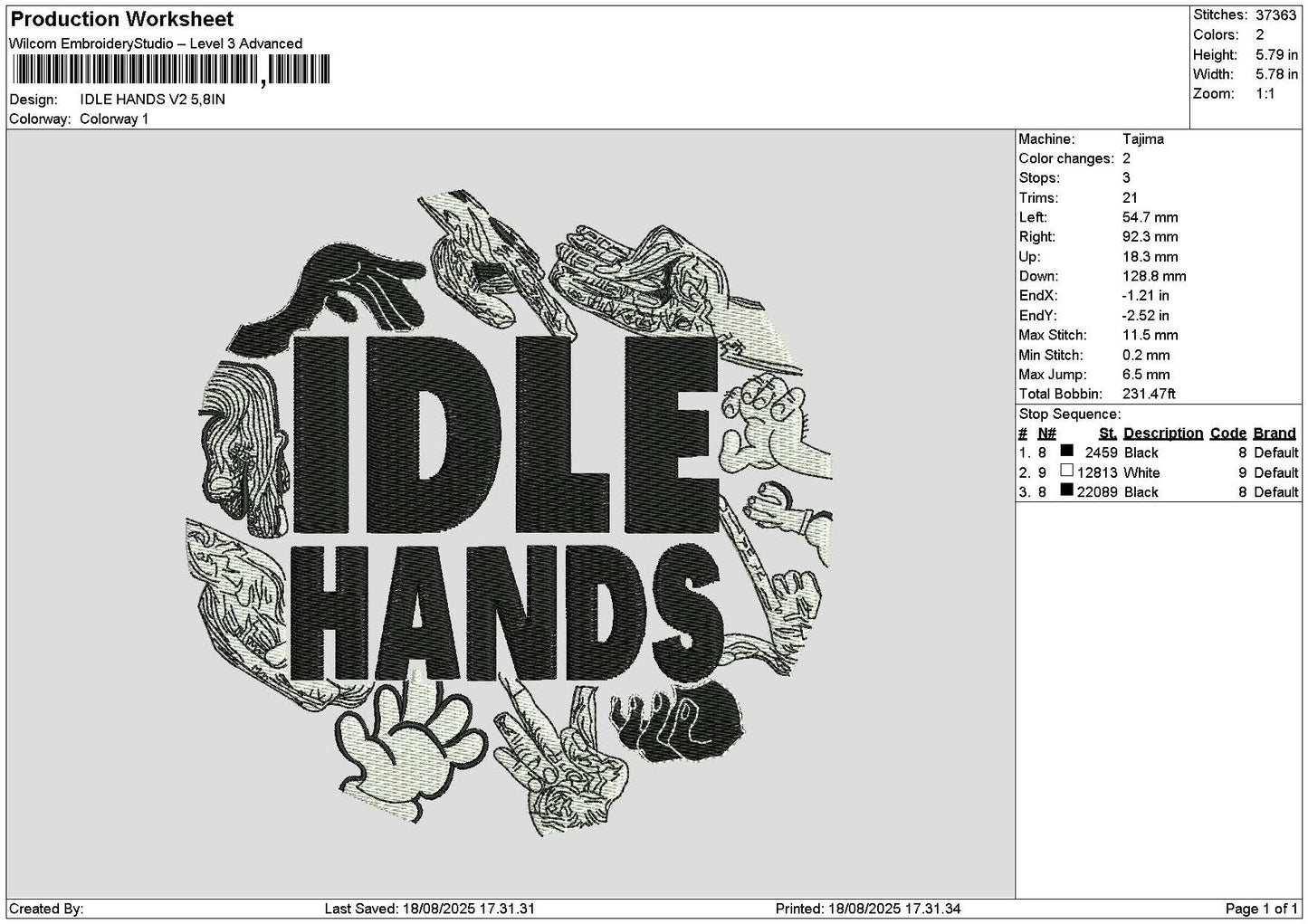 Idletext v2 Embroidery File 6 sizes